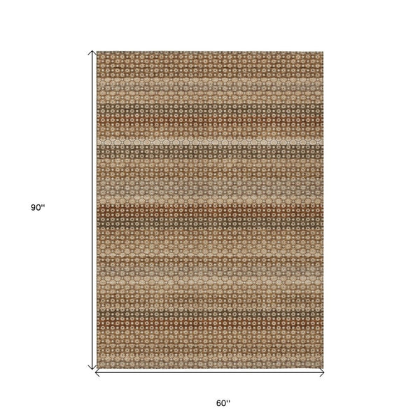 HomeRoots 5' Vibrant Orange and Copper Striped Washable Rug – Perfect for Indoor or Outdoor Living Spaces 5' X 8' 610607
