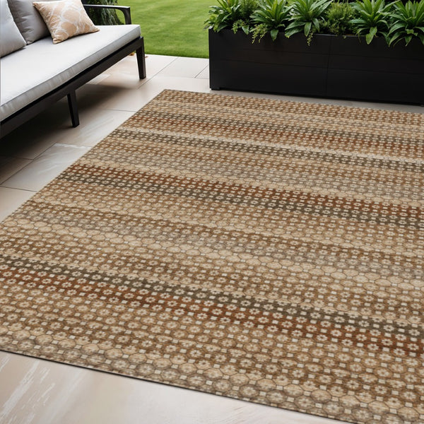 HomeRoots 5' Vibrant Orange and Copper Striped Washable Rug – Perfect for Indoor or Outdoor Living Spaces 5' X 8' 610607