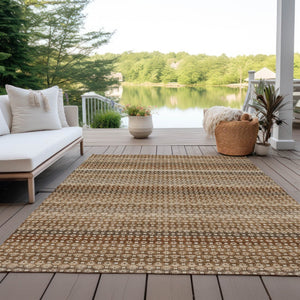 HomeRoots 5' Vibrant Orange and Copper Striped Washable Rug – Perfect for Indoor or Outdoor Living Spaces 5' X 8' 610607
