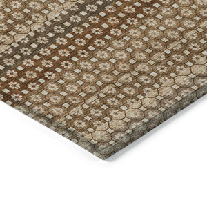 HomeRoots 5' Vibrant Orange and Copper Striped Washable Rug – Perfect for Indoor or Outdoor Living Spaces 5' X 8' 610607