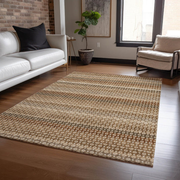 HomeRoots 5' Vibrant Orange and Copper Striped Washable Rug – Perfect for Indoor or Outdoor Living Spaces 5' X 8' 610607