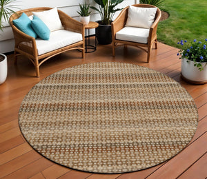 HomeRoots 5' Vibrant Orange and Copper Striped Washable Rug – Perfect for Indoor or Outdoor Living Spaces 8' Round 610608