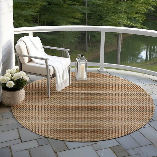 HomeRoots 5' Vibrant Orange and Copper Striped Washable Rug – Perfect for Indoor or Outdoor Living Spaces 8' Round 610608