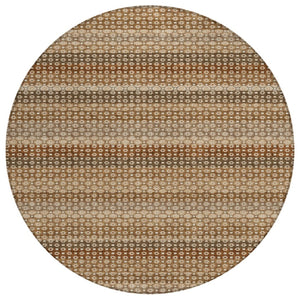 HomeRoots 5' Vibrant Orange and Copper Striped Washable Rug – Perfect for Indoor or Outdoor Living Spaces 8' Round 610608