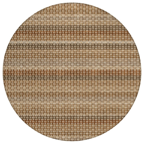 HomeRoots 5' Vibrant Orange and Copper Striped Washable Rug – Perfect for Indoor or Outdoor Living Spaces 8' Round 610608