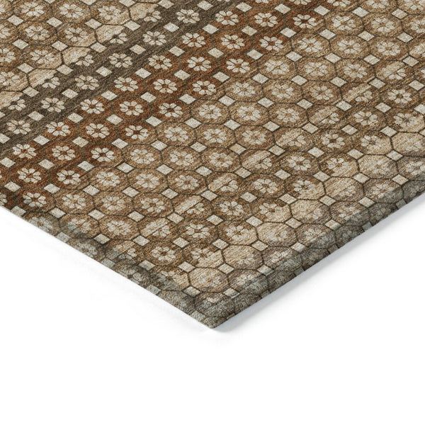HomeRoots 5' Vibrant Orange and Copper Striped Washable Rug – Perfect for Indoor or Outdoor Living Spaces 8' Round 610608