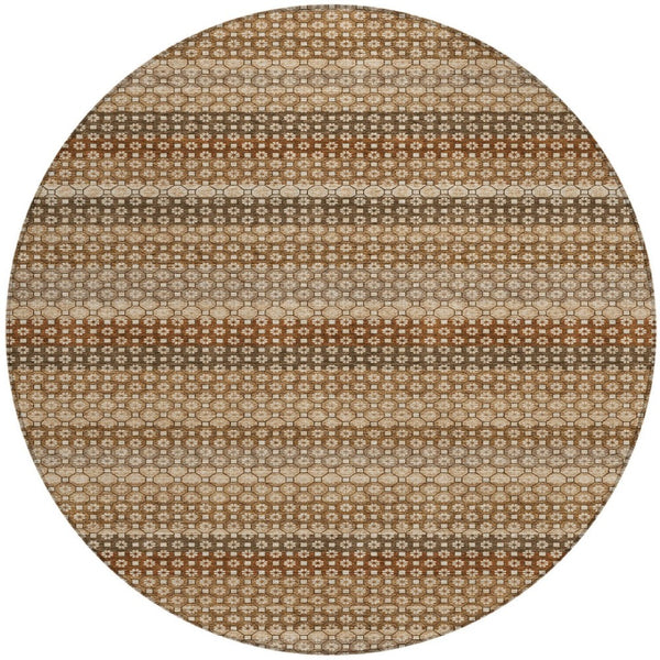 HomeRoots 5' Vibrant Orange and Copper Striped Washable Rug – Perfect for Indoor or Outdoor Living Spaces 8' Round 610608