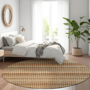 HomeRoots 5' Vibrant Orange and Copper Striped Washable Rug – Perfect for Indoor or Outdoor Living Spaces 8' Round 610608