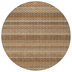 HomeRoots 5' Vibrant Orange and Copper Striped Washable Rug – Perfect for Indoor or Outdoor Living Spaces 8' Round 610608