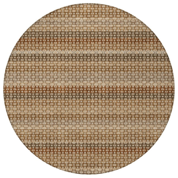 HomeRoots 5' Vibrant Orange and Copper Striped Washable Rug – Perfect for Indoor or Outdoor Living Spaces 8' Round 610608