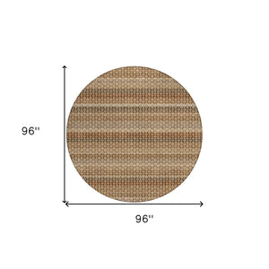 HomeRoots 5' Vibrant Orange and Copper Striped Washable Rug – Perfect for Indoor or Outdoor Living Spaces 8' Round 610608