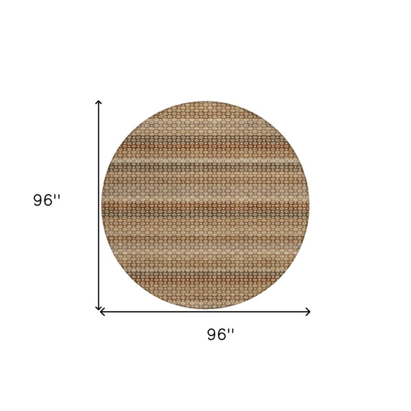 HomeRoots 5' Vibrant Orange and Copper Striped Washable Rug – Perfect for Indoor or Outdoor Living Spaces 8' Round 610608