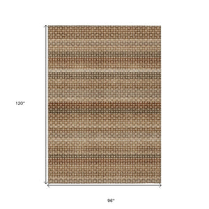 HomeRoots 5' Vibrant Orange and Copper Striped Washable Rug – Perfect for Indoor or Outdoor Living Spaces 8' X 10' 610609