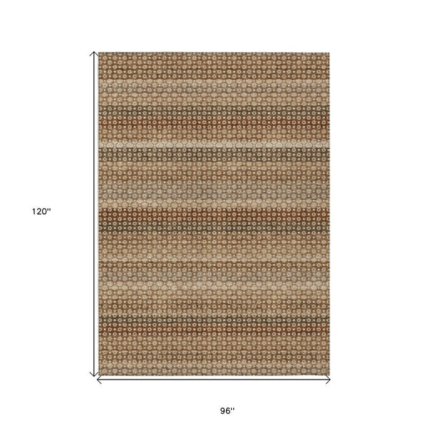 HomeRoots 5' Vibrant Orange and Copper Striped Washable Rug – Perfect for Indoor or Outdoor Living Spaces 8' X 10' 610609