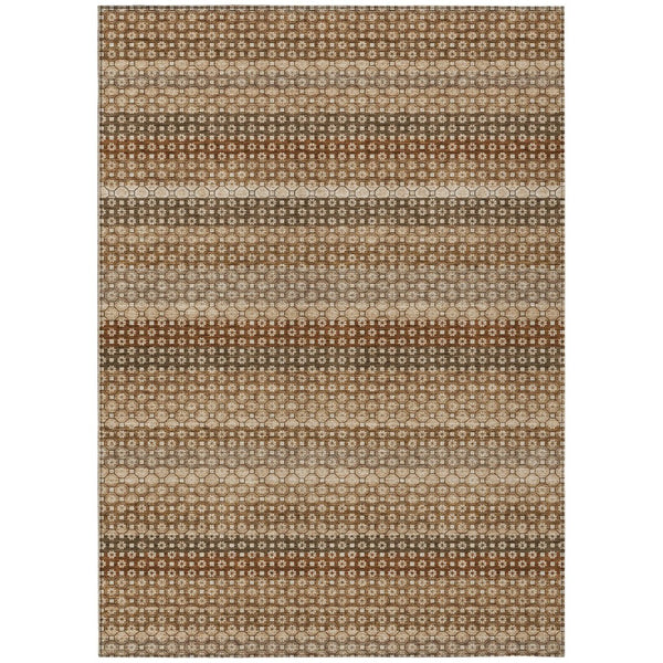HomeRoots 5' Vibrant Orange and Copper Striped Washable Rug – Perfect for Indoor or Outdoor Living Spaces 8' X 10' 610609