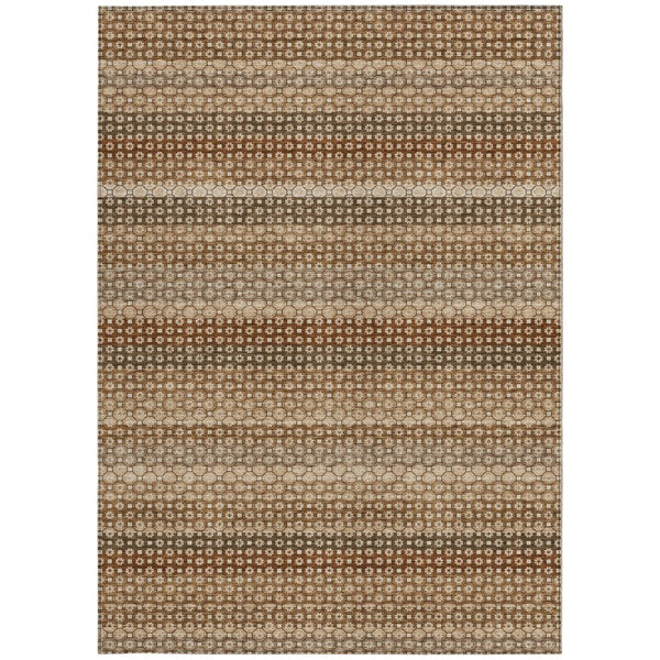 HomeRoots 5' Vibrant Orange and Copper Striped Washable Rug – Perfect for Indoor or Outdoor Living Spaces 9' X 12' 610610