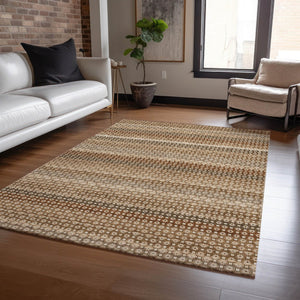 HomeRoots 5' Vibrant Orange and Copper Striped Washable Rug – Perfect for Indoor or Outdoor Living Spaces 9' X 12' 610610
