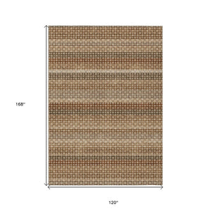 HomeRoots 5' Vibrant Orange and Copper Striped Washable Rug – Perfect for Indoor or Outdoor Living Spaces 10' X 14' 610611
