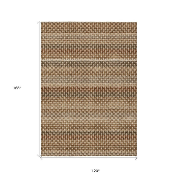 HomeRoots 5' Vibrant Orange and Copper Striped Washable Rug – Perfect for Indoor or Outdoor Living Spaces 10' X 14' 610611