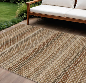 HomeRoots 5' Vibrant Orange and Copper Striped Washable Rug – Perfect for Indoor or Outdoor Living Spaces 10' X 14' 610611