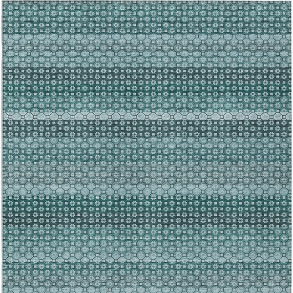 HomeRoots 5' Coastal-Inspired Teal Blue and Aqua Striped Washable Area Rug for Indoor and Outdoor Spaces 5' X 8' 610613
