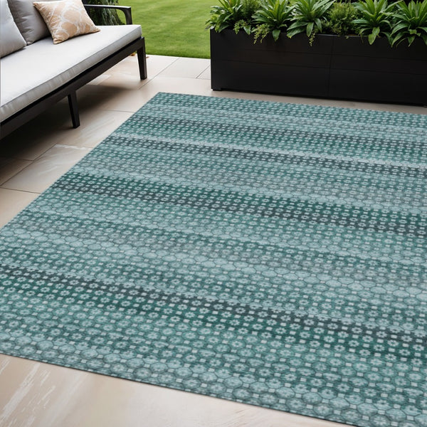 HomeRoots 5' Coastal-Inspired Teal Blue and Aqua Striped Washable Area Rug for Indoor and Outdoor Spaces 5' X 8' 610613