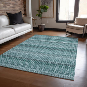 HomeRoots 5' Coastal-Inspired Teal Blue and Aqua Striped Washable Area Rug for Indoor and Outdoor Spaces 5' X 8' 610613