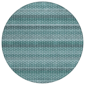 HomeRoots 5' Coastal-Inspired Teal Blue and Aqua Striped Washable Area Rug for Indoor and Outdoor Spaces 8' Round 610614
