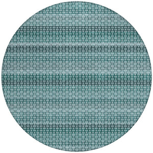 HomeRoots 5' Coastal-Inspired Teal Blue and Aqua Striped Washable Area Rug for Indoor and Outdoor Spaces 8' Round 610614