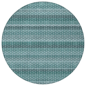 HomeRoots 5' Coastal-Inspired Teal Blue and Aqua Striped Washable Area Rug for Indoor and Outdoor Spaces 8' Round 610614