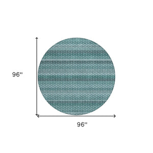 HomeRoots 5' Coastal-Inspired Teal Blue and Aqua Striped Washable Area Rug for Indoor and Outdoor Spaces 8' Round 610614