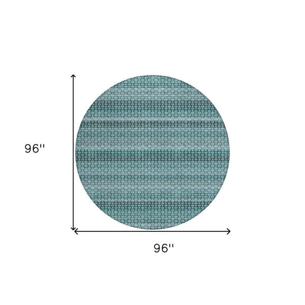 HomeRoots 5' Coastal-Inspired Teal Blue and Aqua Striped Washable Area Rug for Indoor and Outdoor Spaces 8' Round 610614