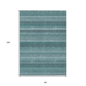 HomeRoots 5' Coastal-Inspired Teal Blue and Aqua Striped Washable Area Rug for Indoor and Outdoor Spaces 8' X 10' 610615