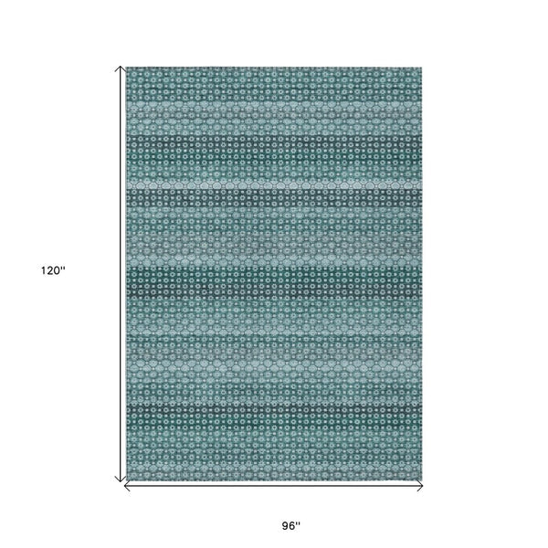 HomeRoots 5' Coastal-Inspired Teal Blue and Aqua Striped Washable Area Rug for Indoor and Outdoor Spaces 8' X 10' 610615