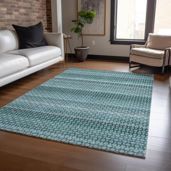 HomeRoots 5' Coastal-Inspired Teal Blue and Aqua Striped Washable Area Rug for Indoor and Outdoor Spaces 8' X 10' 610615