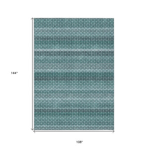 HomeRoots 5' Coastal-Inspired Teal Blue and Aqua Striped Washable Area Rug for Indoor and Outdoor Spaces 9' X 12' 610616