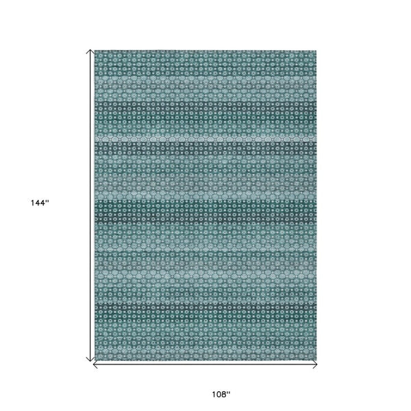 HomeRoots 5' Coastal-Inspired Teal Blue and Aqua Striped Washable Area Rug for Indoor and Outdoor Spaces 9' X 12' 610616