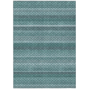 HomeRoots 5' Coastal-Inspired Teal Blue and Aqua Striped Washable Area Rug for Indoor and Outdoor Spaces 9' X 12' 610616