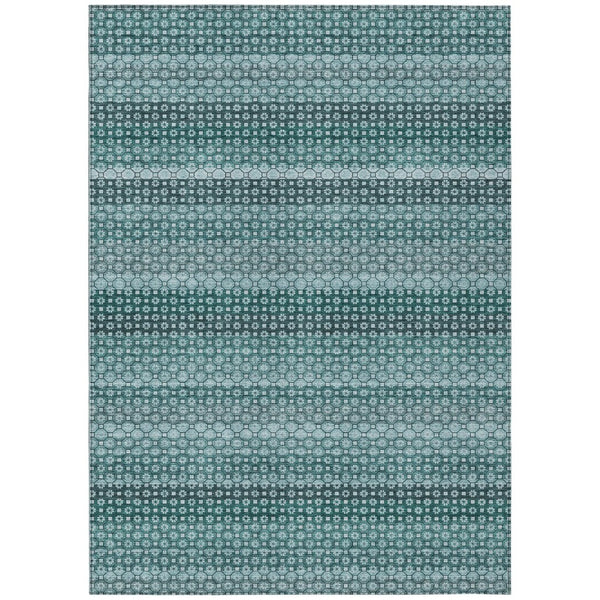 HomeRoots 5' Coastal-Inspired Teal Blue and Aqua Striped Washable Area Rug for Indoor and Outdoor Spaces 9' X 12' 610616