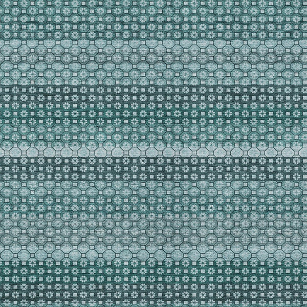 HomeRoots 5' Coastal-Inspired Teal Blue and Aqua Striped Washable Area Rug for Indoor and Outdoor Spaces 9' X 12' 610616