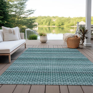 HomeRoots 5' Coastal-Inspired Teal Blue and Aqua Striped Washable Area Rug for Indoor and Outdoor Spaces 10' X 14' 610617