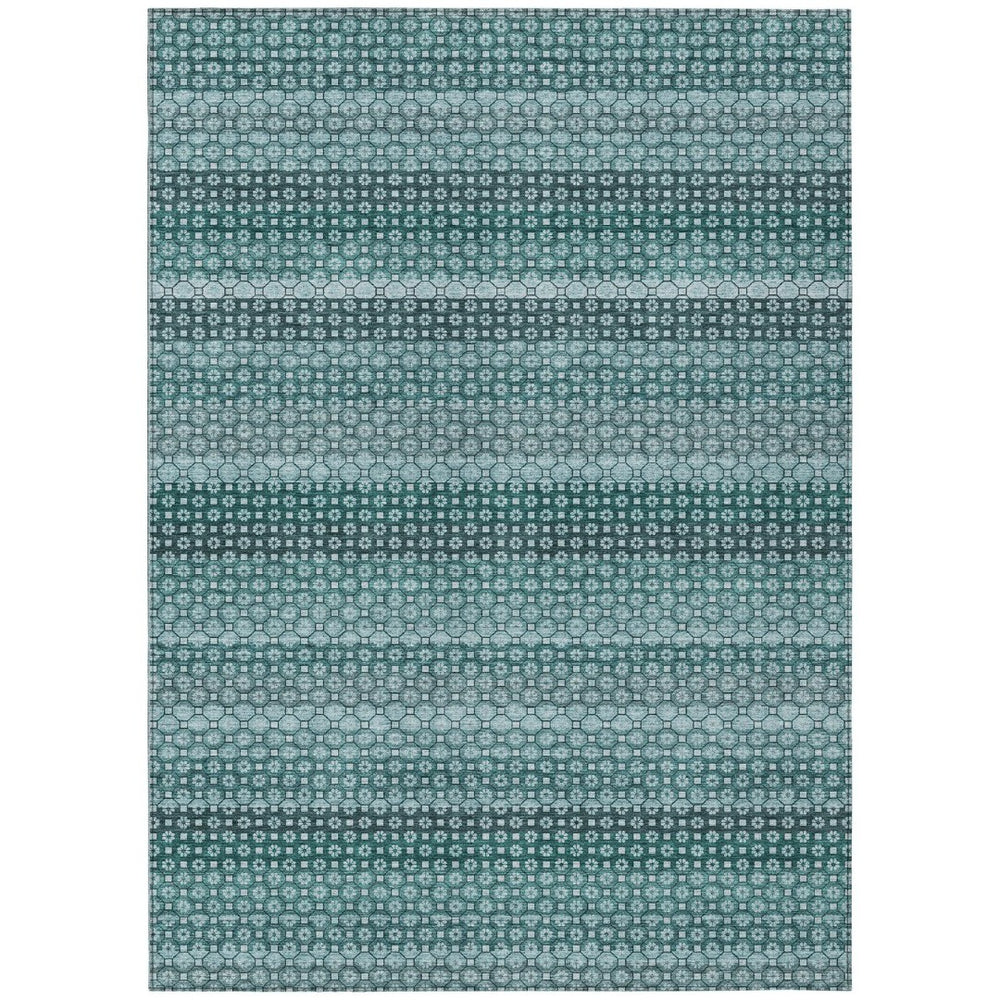 HomeRoots 5' Coastal-Inspired Teal Blue and Aqua Striped Washable Area Rug for Indoor and Outdoor Spaces 10' X 14' 610617