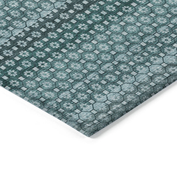 HomeRoots 5' Coastal-Inspired Teal Blue and Aqua Striped Washable Area Rug for Indoor and Outdoor Spaces 10' X 14' 610617