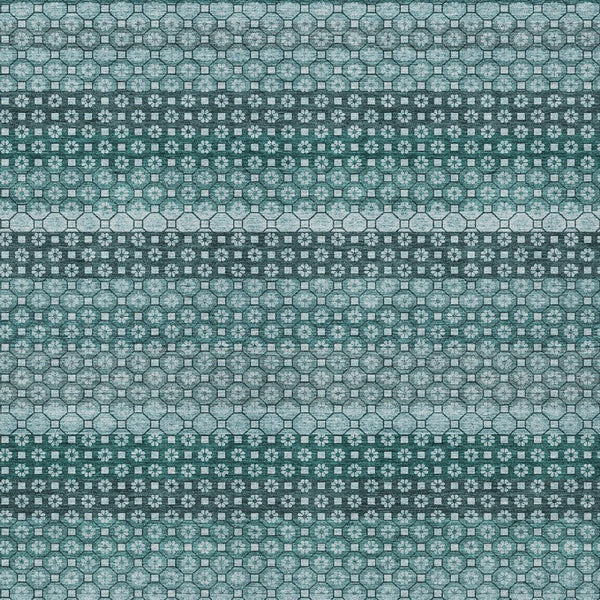 HomeRoots 5' Coastal-Inspired Teal Blue and Aqua Striped Washable Area Rug for Indoor and Outdoor Spaces 10' X 14' 610617