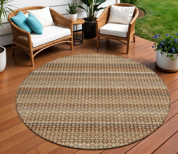 HomeRoots 5' Taupe and Brown Striped Washable Indoor Outdoor Area Rug for Stylish, Durable Home Décor Solutions 8' Round 610620