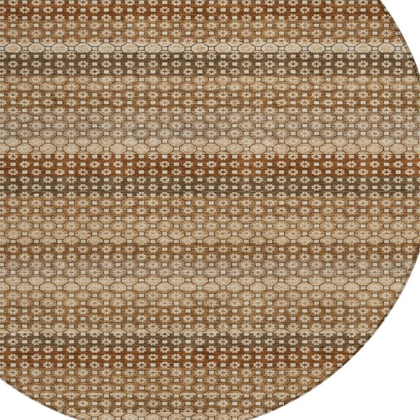 HomeRoots 5' Taupe and Brown Striped Washable Indoor Outdoor Area Rug for Stylish, Durable Home Décor Solutions 8' Round 610620