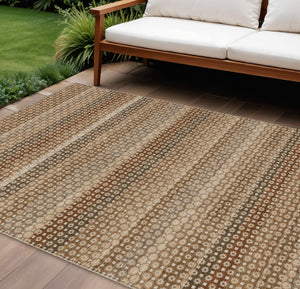 HomeRoots 5' Taupe and Brown Striped Washable Indoor Outdoor Area Rug for Stylish, Durable Home Décor Solutions 9' X 12' 610622