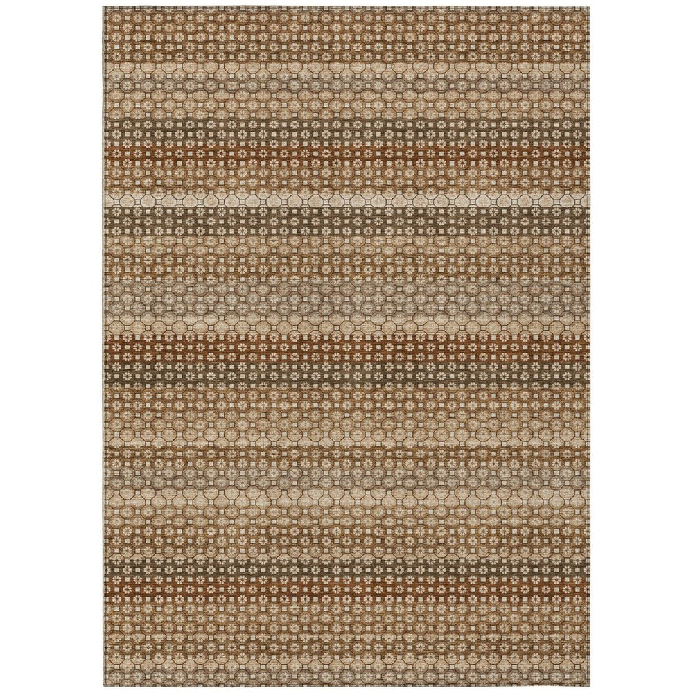 HomeRoots 5' Taupe and Brown Striped Washable Indoor Outdoor Area Rug for Stylish, Durable Home Décor Solutions 9' X 12' 610622