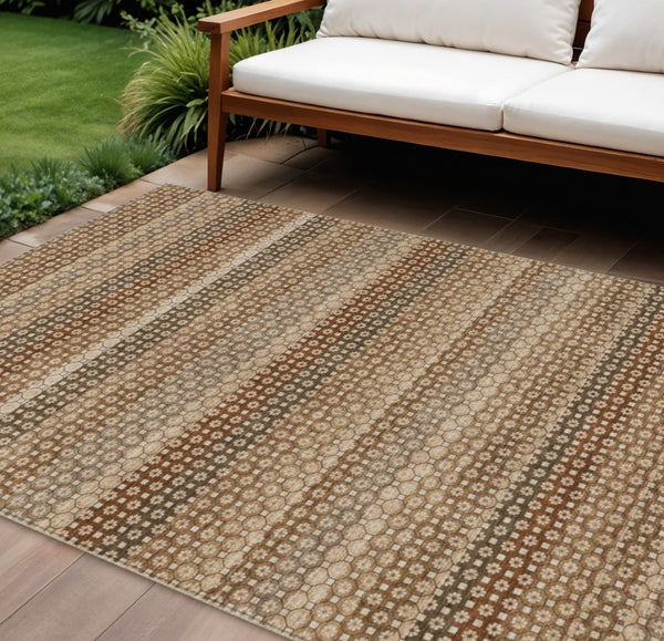 HomeRoots 5' Taupe and Brown Striped Washable Indoor Outdoor Area Rug for Stylish, Durable Home Décor Solutions 10' X 14' 610623