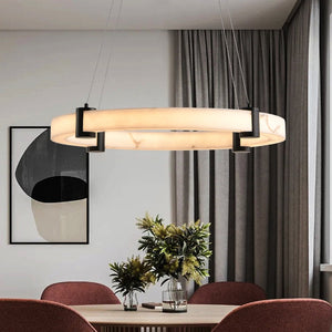English Elm Modern Marble Resin Ring Pendant Warm Led Glow for Dining Rooms and Kitchen Islands W2312P415972